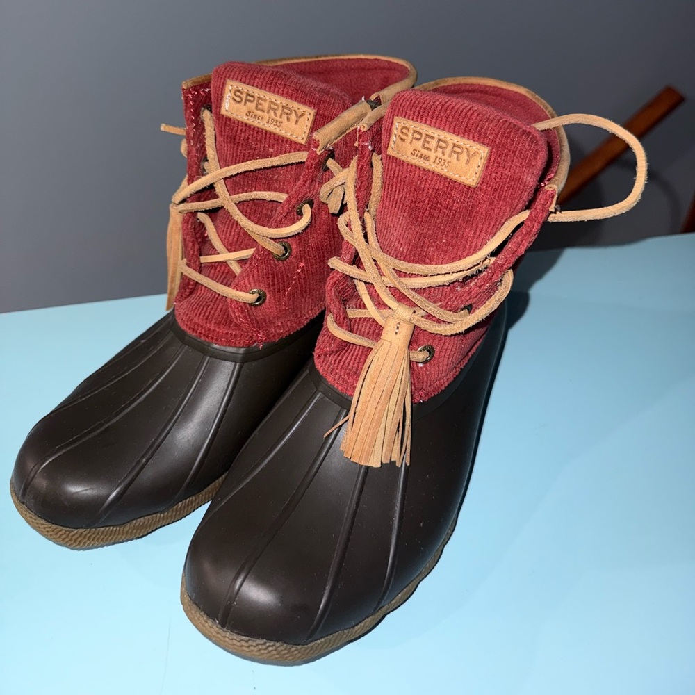 Sperry Burgundy and Brown Rubber Boots